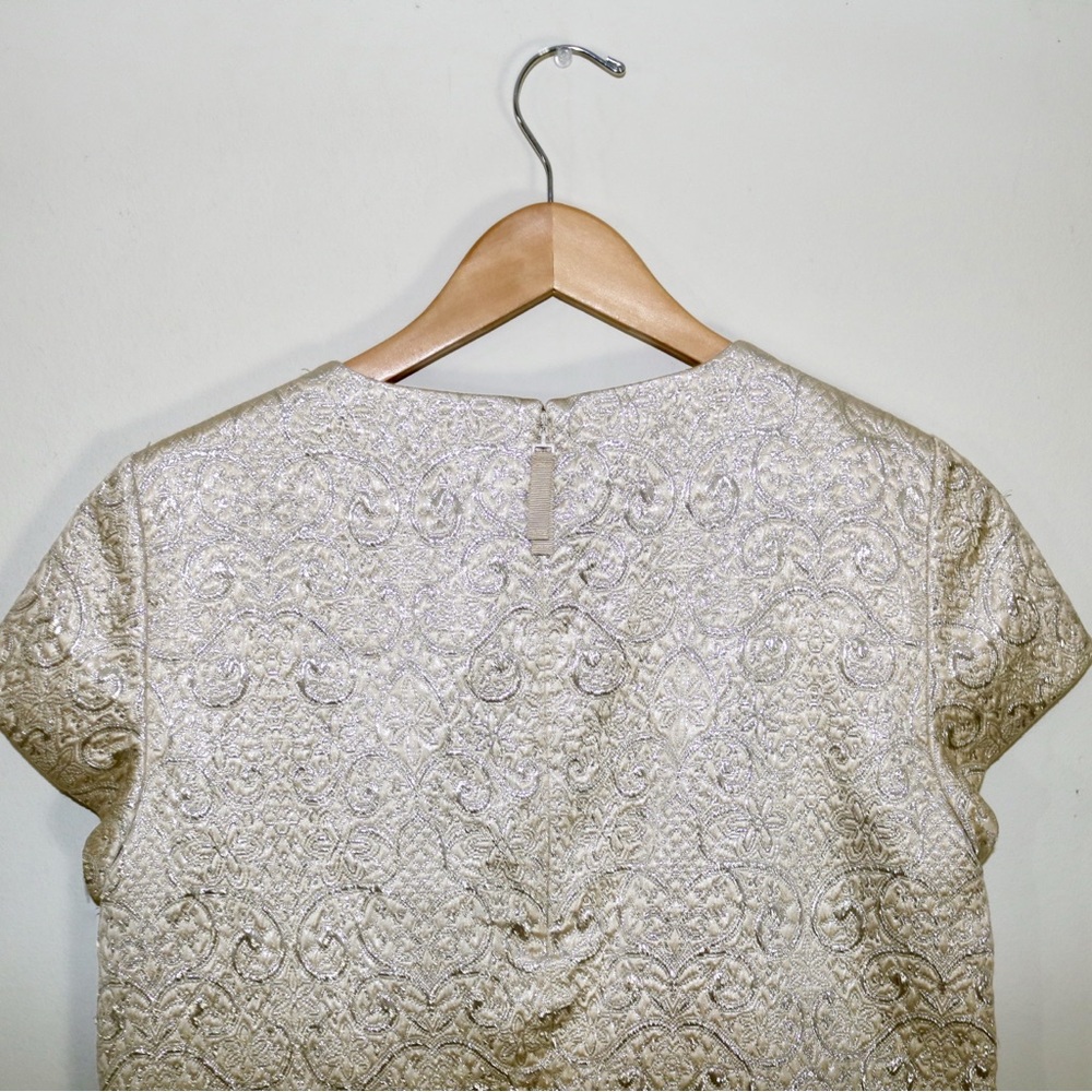 Tory Burch Brielle Metallic Brocade Mock Two Piece Dress in Sandshell - Picture 7 of 16